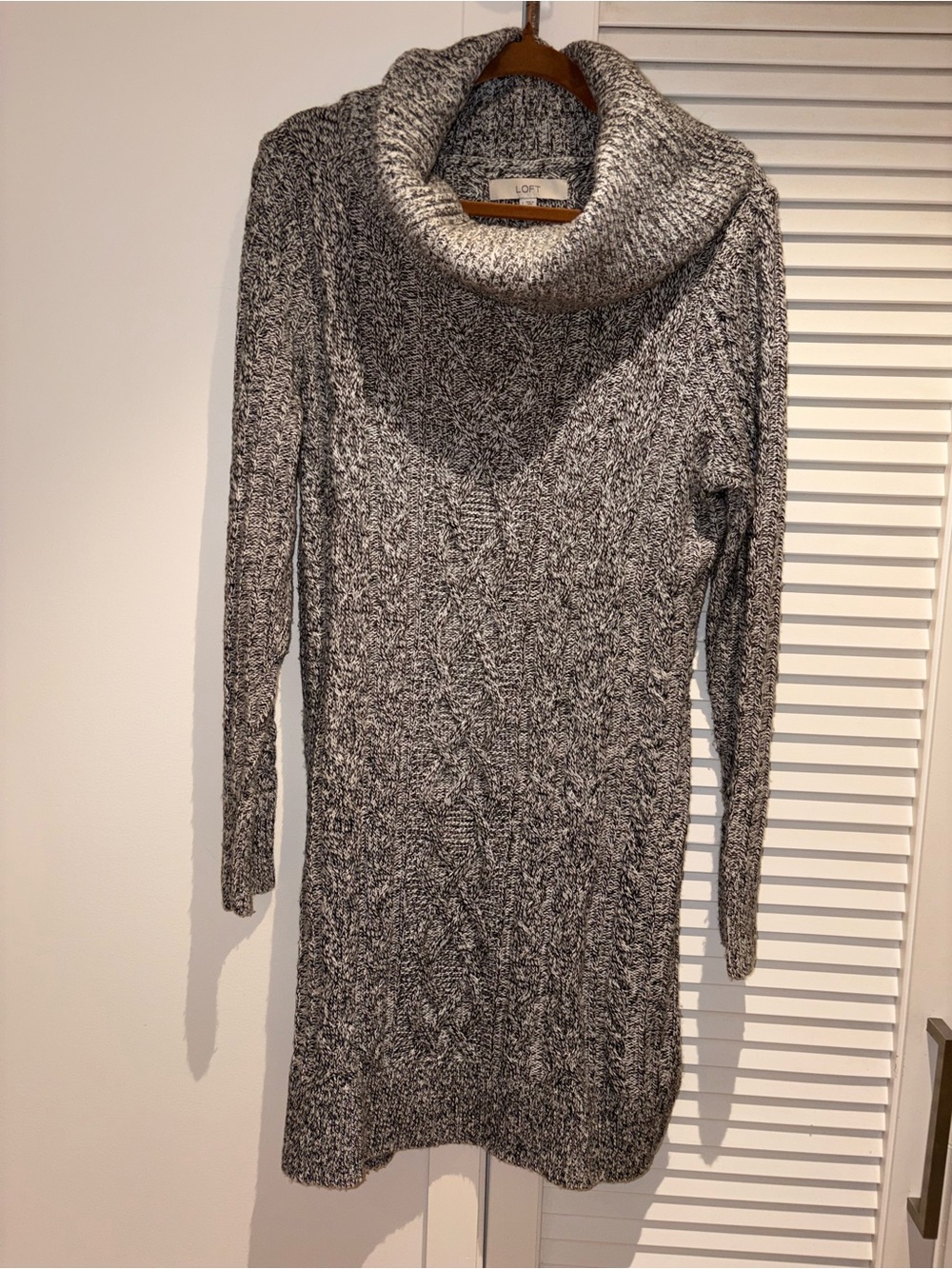 Loft Cozy Marled Gray Cowl Neck Sweater Dress